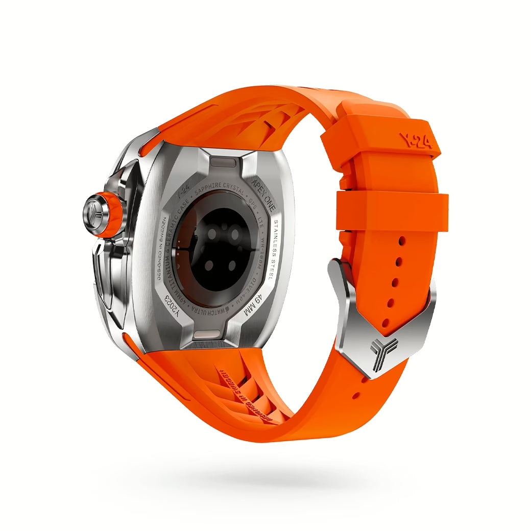 Y24 SHIBUYA เซ็ตเคสและสายนาฬิกาสำหรับ Apple Watch (49mm) – สี Silver/Orange