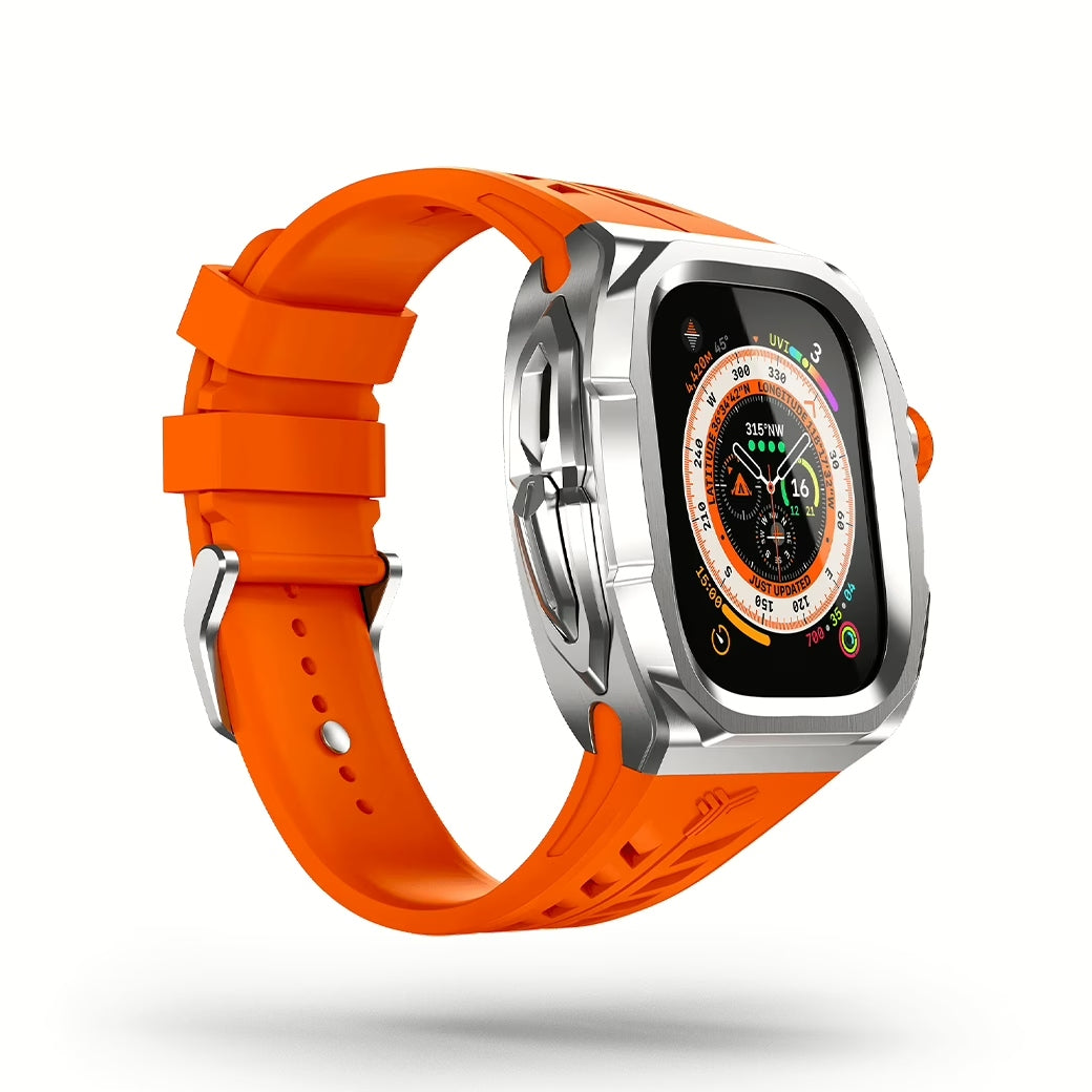 Y24 SHIBUYA เซ็ตเคสและสายนาฬิกาสำหรับ Apple Watch (49mm) – สี Silver/Orange