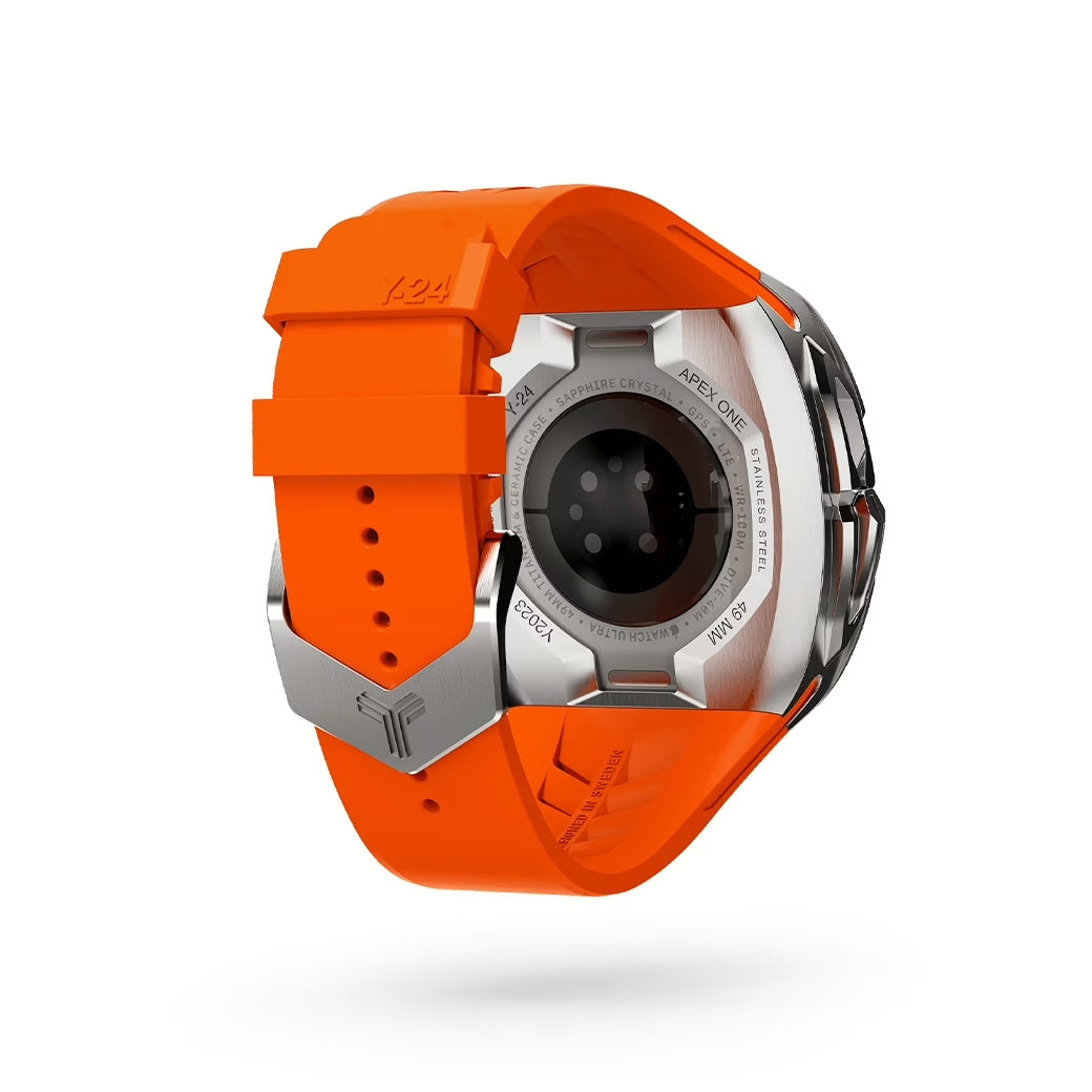 Y24 SHIBUYA เซ็ตเคสและสายนาฬิกาสำหรับ Apple Watch (49mm) – สี Silver/Orange