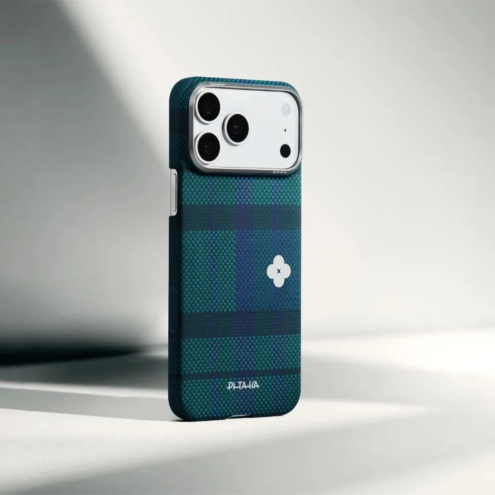 Pitaka Flora in Grid Edge Case เคสเส้นใยอะรามิด สำหรับ 17 Pro /17 Pro Max - สี Forest Dawn