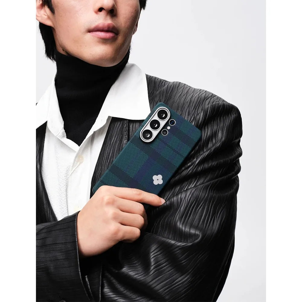 Pitaka Flora in Grid Edge Case เคสเส้นใยอะรามิด สำหรับ Galaxy S26 Ultra – สี Forest Dawn