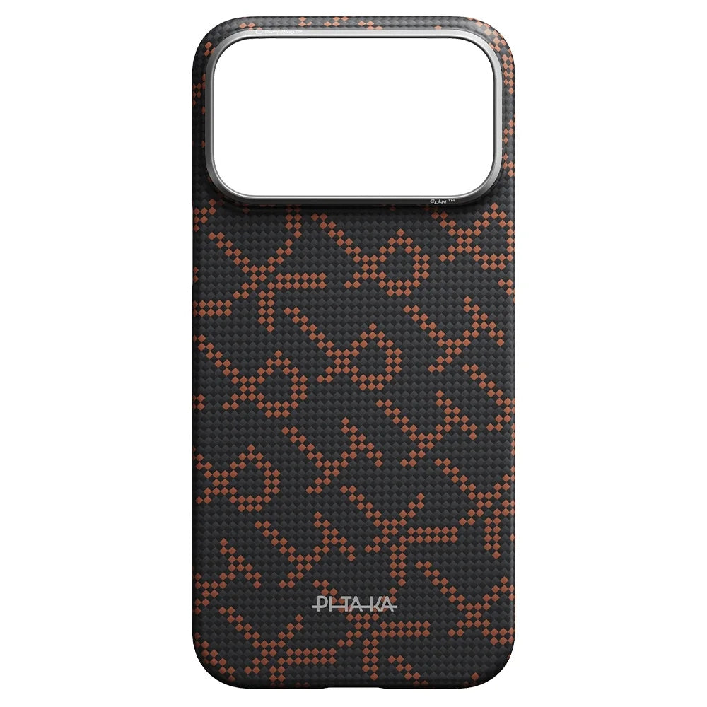 PITAKA Monogram Leaping Edge Case เคสเส้นใยอะรามิด สำหรับ iPhone 17 Pro /17 Pro Max - สี Orange Black
