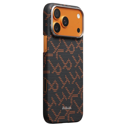 PITAKA Monogram Leaping Edge Case เคสเส้นใยอะรามิด สำหรับ iPhone 17 Pro /17 Pro Max - สี Orange Black