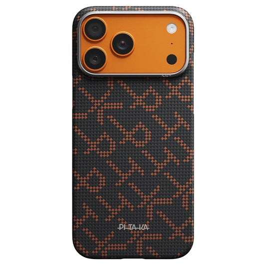 PITAKA Monogram Leaping Edge Case เคสเส้นใยอะรามิด สำหรับ iPhone 17 Pro /17 Pro Max - สี Orange Black
