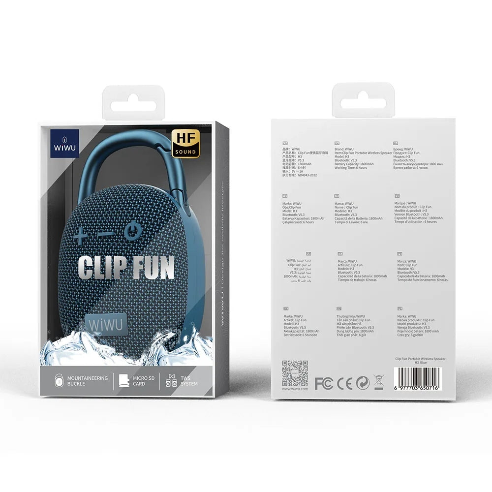 WiWU Clip Fun Portable Wireless Speaker ลำโพงบลูทูธ กันน้ำ แบตอึด - สี Blue