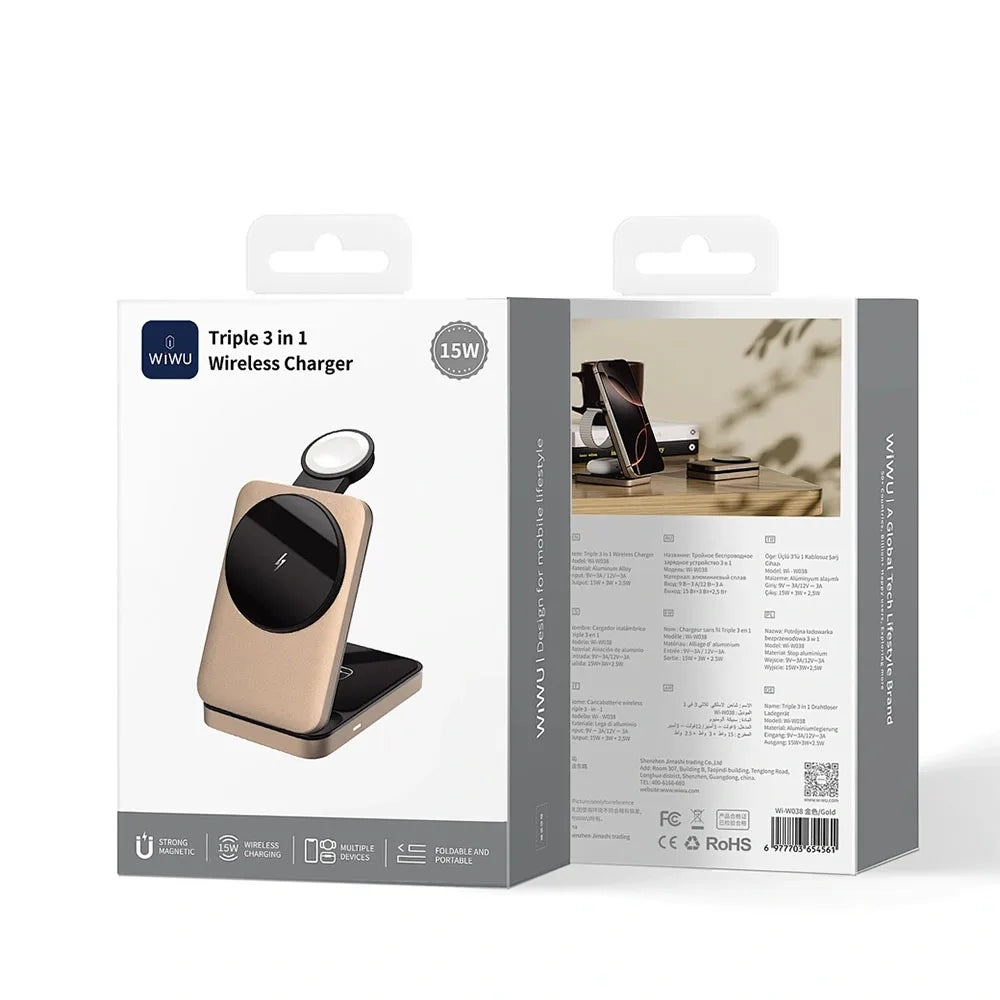 WiWU Triple 3-in-1 Wireless Charger (Wi-W038) แท่นชาร์จไร้สาย สี Gold