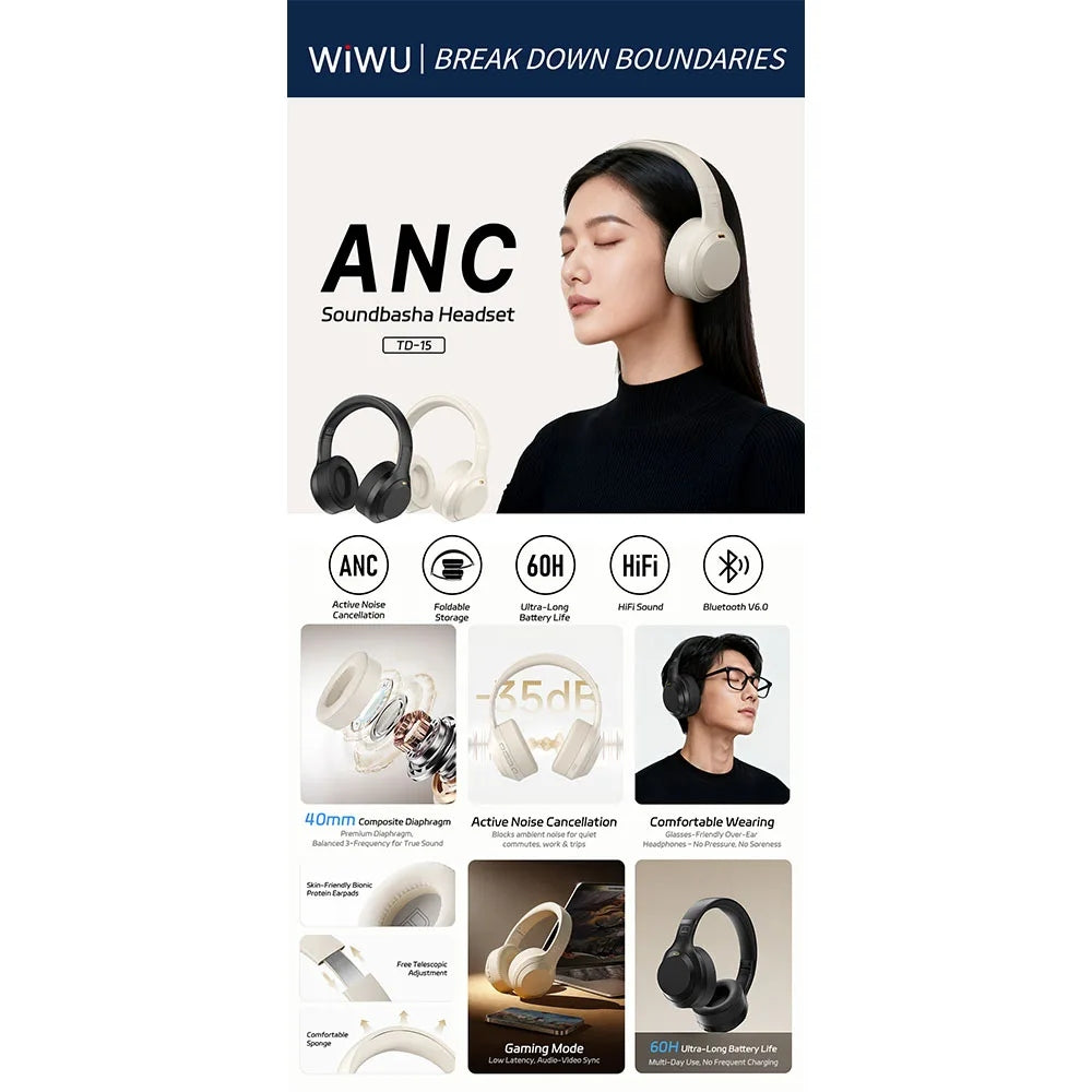 WiWU TD-15 Soundbasha (ANC) หูฟัง Headphone ไร้สาย