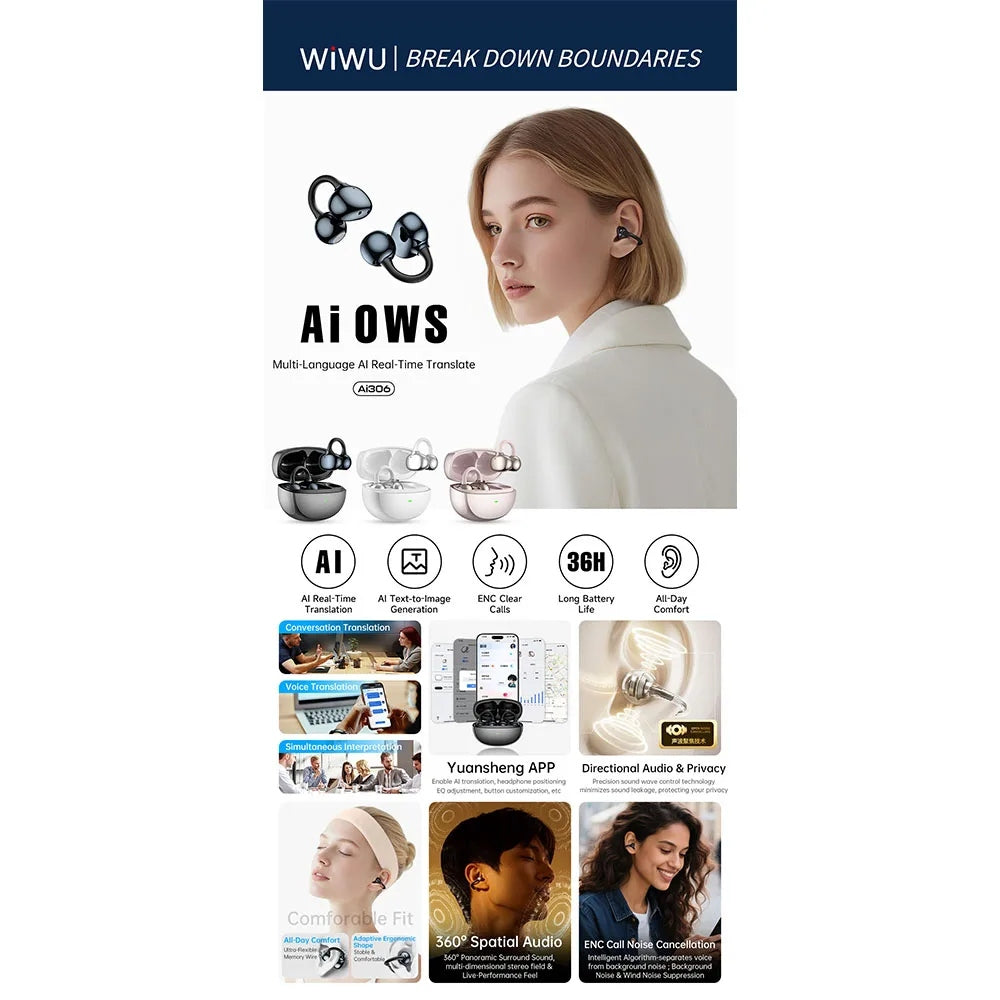 WiWU Ai306 หูฟังไร้สาย รวมเสียงคมชัดและฟีเจอร์แปลภาษาแบบสดผ่านแอปเข้าด้วยกัน