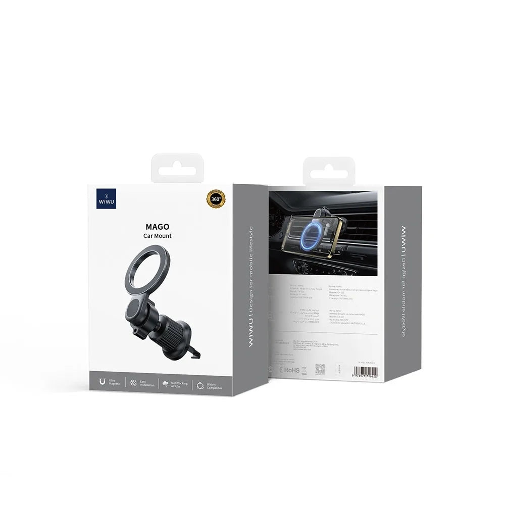 WiWU MAGO Series Magnetic Car Mount (Wi-W051) แท่นชาร์จไร้สายติดช่องแอร์ในรถ สี Black