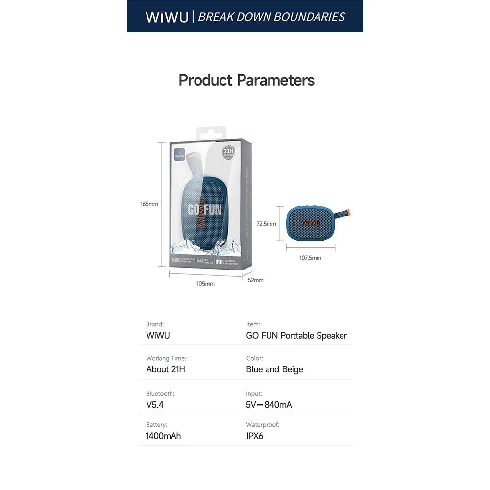 WiWU GO Fun Portable Speaker ลำโพงบลูทูธ กันน้ำ แบตอึด - สี White