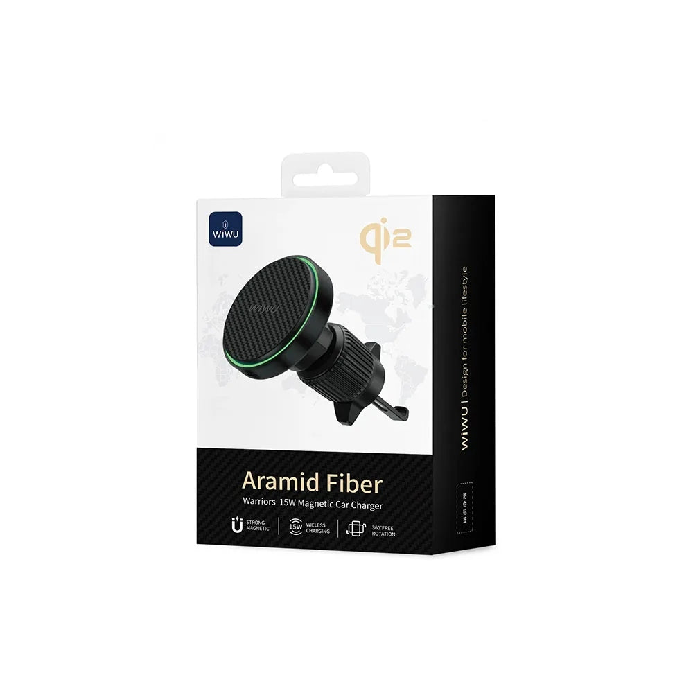 WiWU Warriors Magnetic Car Wireless Charger (CH-325) แท่นชาร์จไร้สายติดช่องแอร์ในรถ สี Black