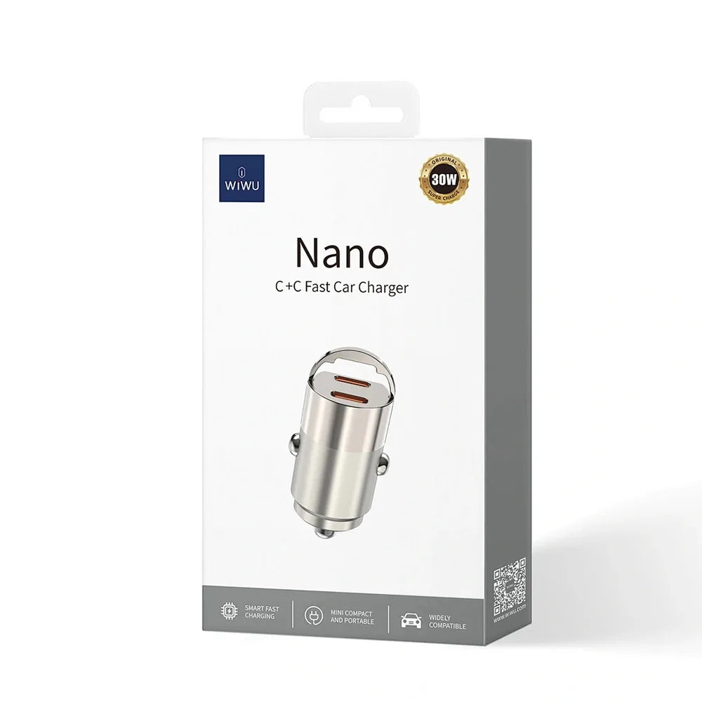 WiWU Nano Dual C Fast Car Charger 30W (Wi-QC029) ที่ชาร์จในรถ สี Titanium