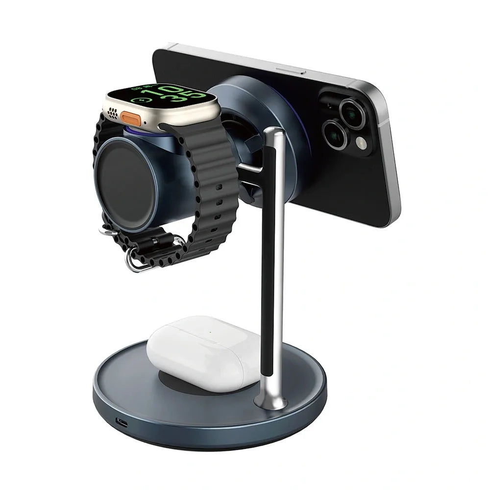 WiWU 3-in-1 Space Station Magnetic Wireless Charger Qi2.2 (Wi-W041) แท่นชาร์จไร้สาย สี Black