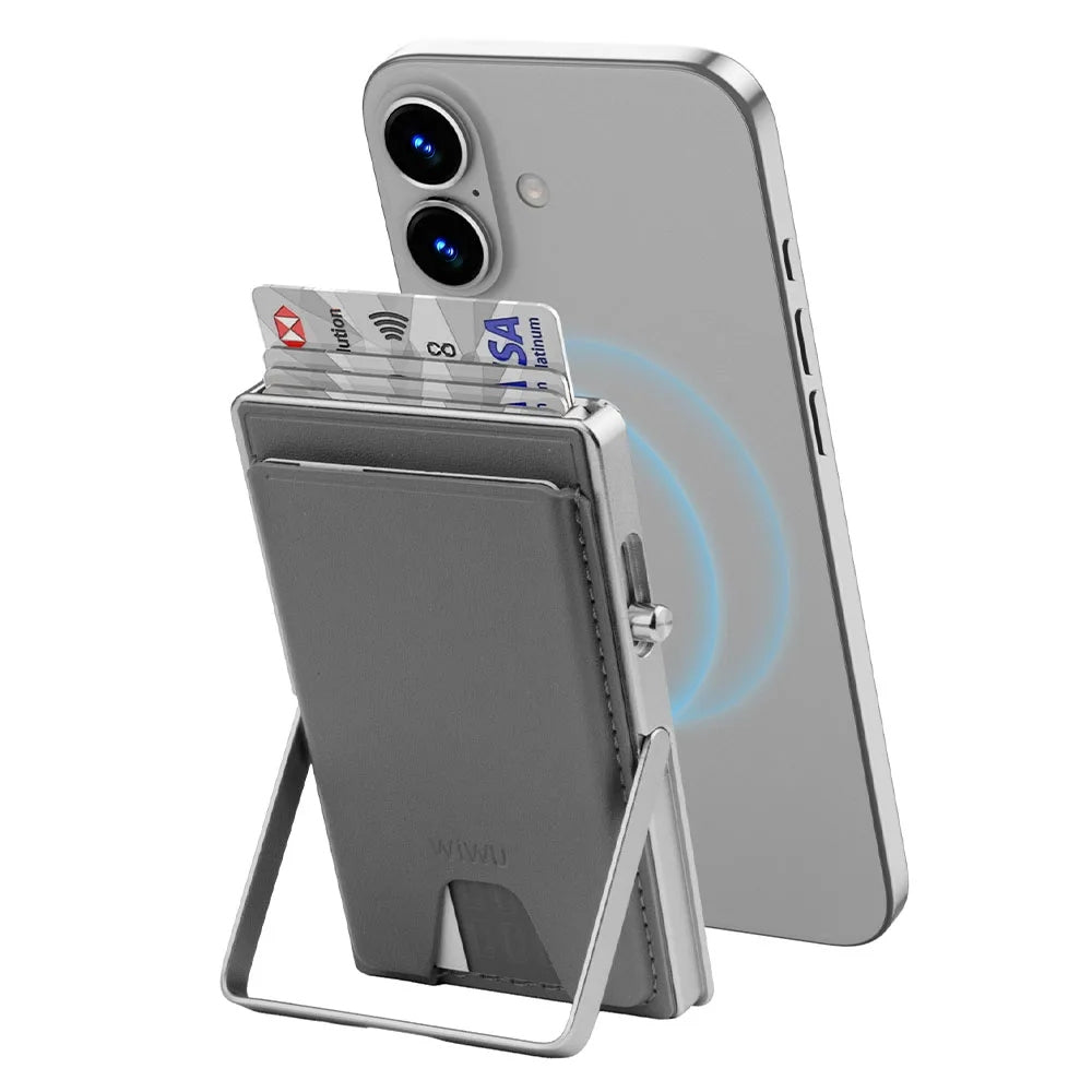 WiWU Regal Magnetic Metal Stand Card Holder ที่เก็บบัตรและขาตั้งติดหลังมือถือ