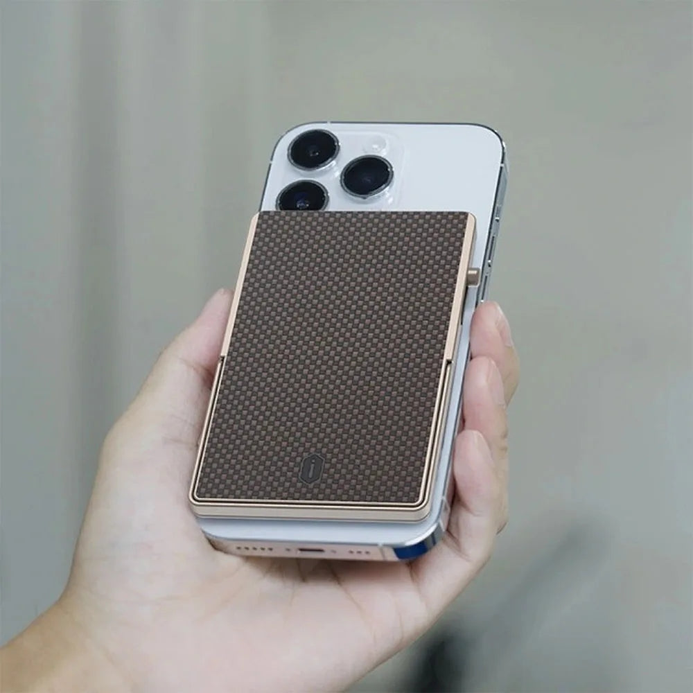 WiWU Warriors Carbon Magnetic Metal Stand ที่เก็บบัตรติดหลังมือถือ สี Orange
