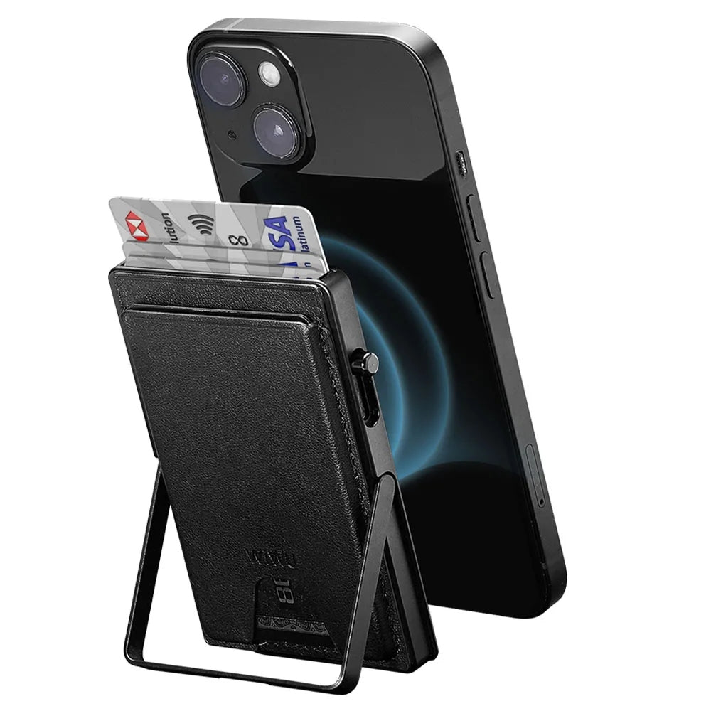 WiWU Regal Magnetic Metal Stand Card Holder ที่เก็บบัตรและขาตั้งติดหลังมือถือ