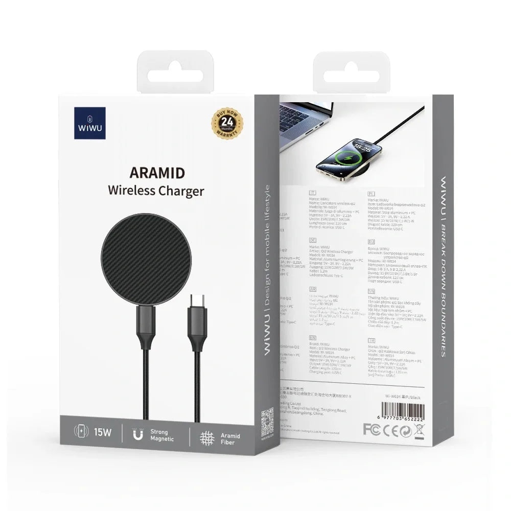WiWU Kevlar Wireless Charger (Wi-W034) แท่นชาร์จไร้สาย สี Kevlar