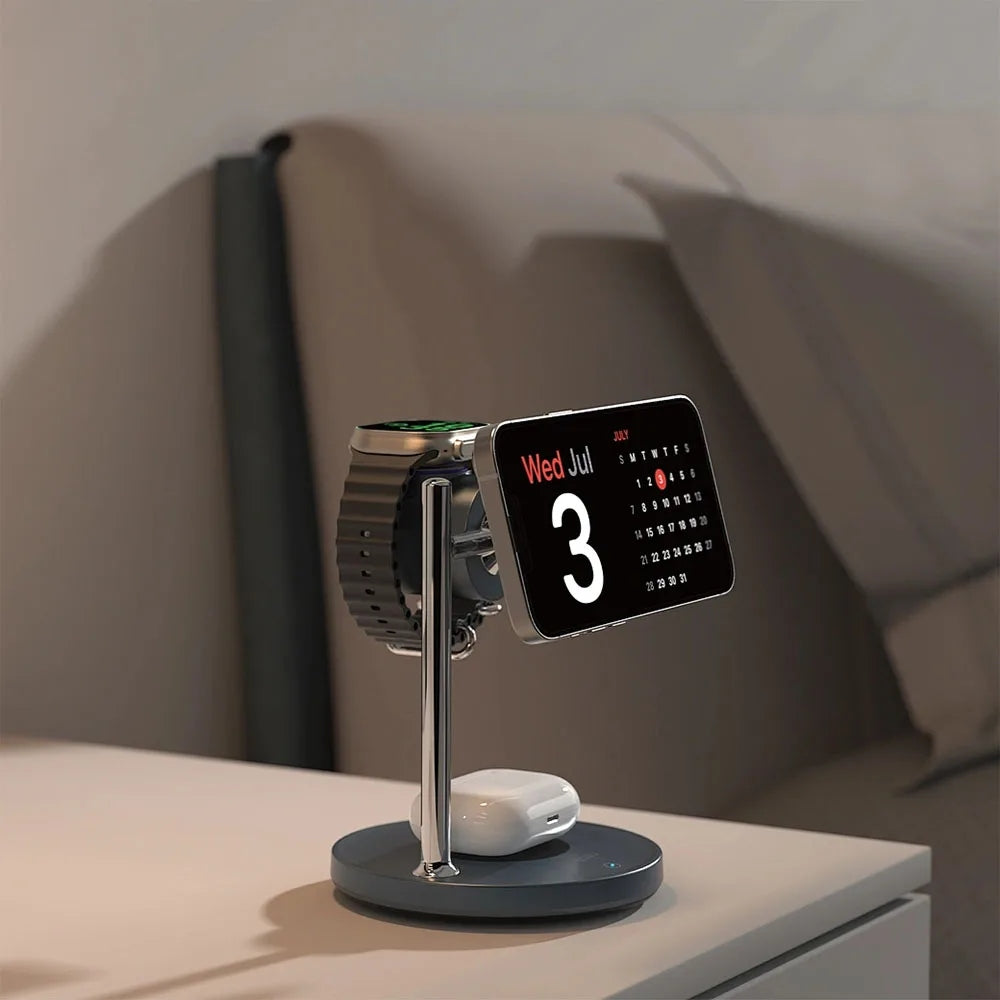 WiWU 3-in-1 Space Station Magnetic Wireless Charger Qi2.2 (Wi-W041) แท่นชาร์จไร้สาย สี Black