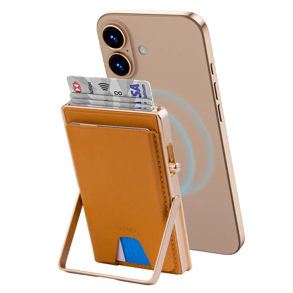 WiWU Regal Magnetic Metal Stand Card Holder ที่เก็บบัตรและขาตั้งติดหลังมือถือ