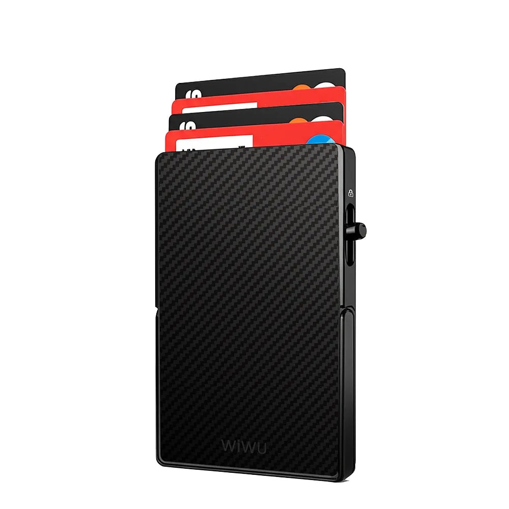 WiWU Warriors Carbon Magnetic Metal Stand ที่เก็บบัตรติดหลังมือถือ สี Black