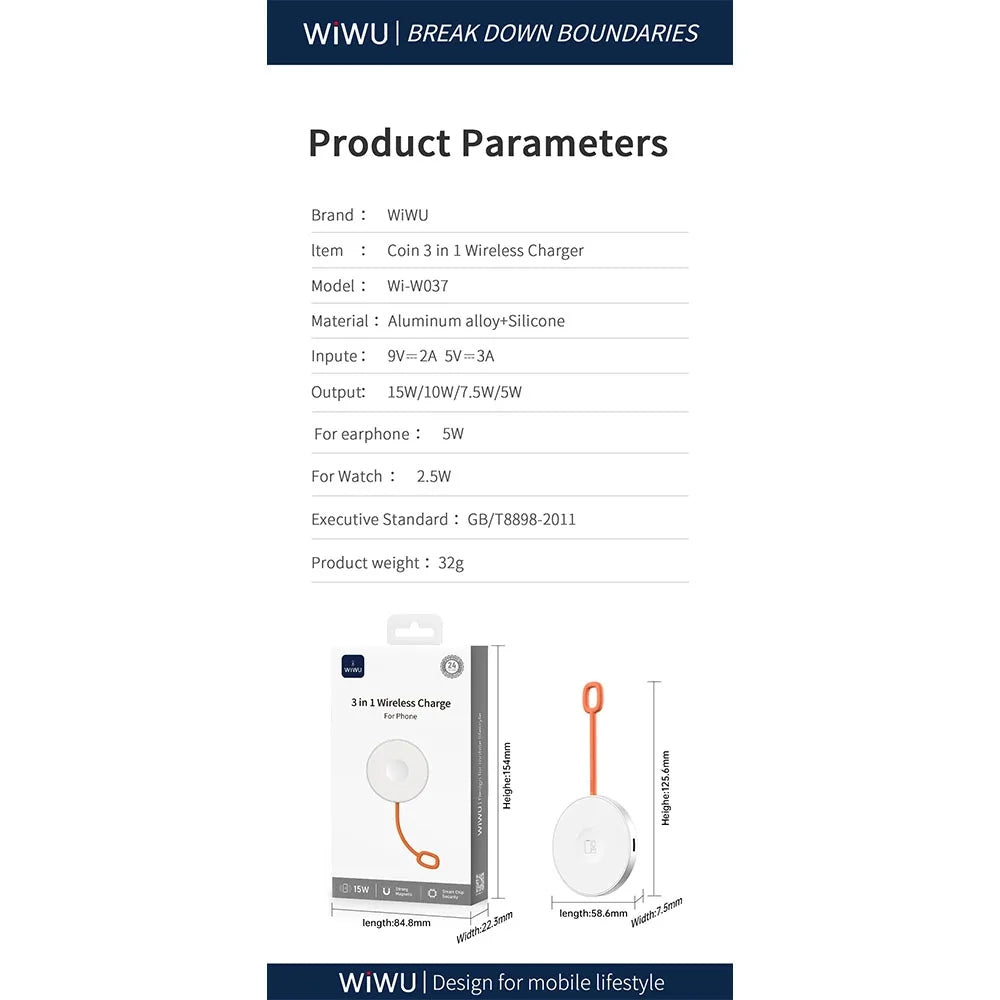 WiWU Coin 3-in-1 Wireless Charger (Wi-W037) แท่นชาร์จไร้สาย สี White