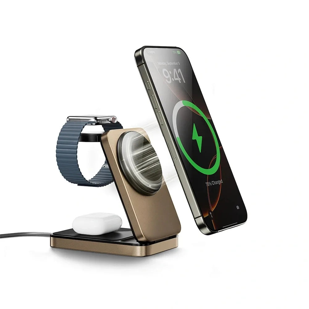 WiWU Triple 3-in-1 Wireless Charger (Wi-W038) แท่นชาร์จไร้สาย สี Gold