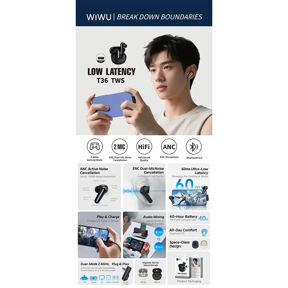 WiWU T36 Gaming Buds หูฟังไร้สาย