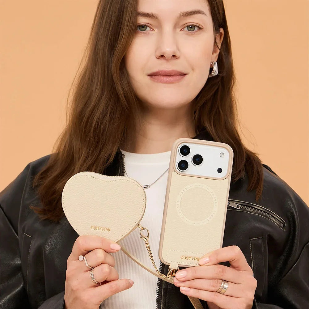 Custype Leather Case with Heart Pouch เคสกันกระแทกสำหรับ iPhone 17 Pro / 17 Pro Max