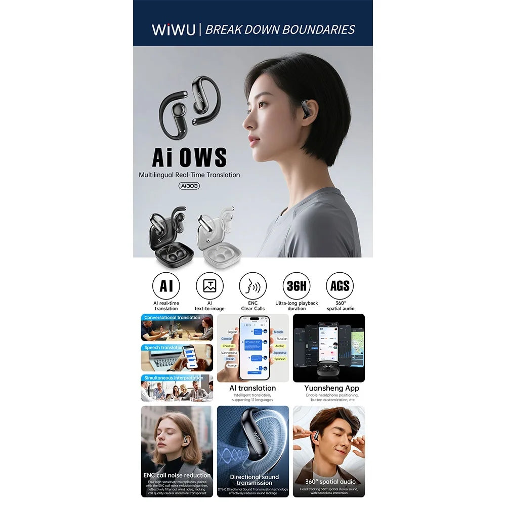WiWU Ai303 หูฟังไร้สาย มาพร้อมระบบเสียง 360° Spatial Audio