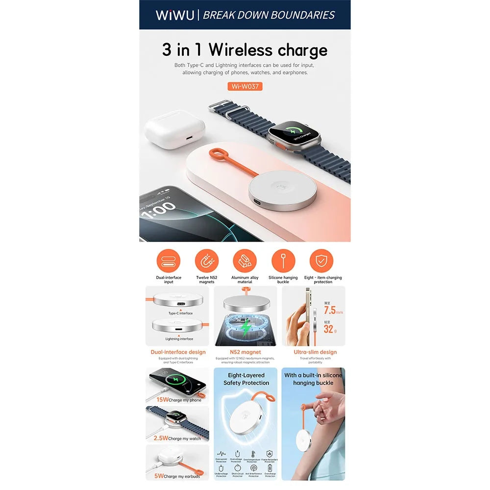 WiWU Coin 3-in-1 Wireless Charger (Wi-W037) แท่นชาร์จไร้สาย สี White