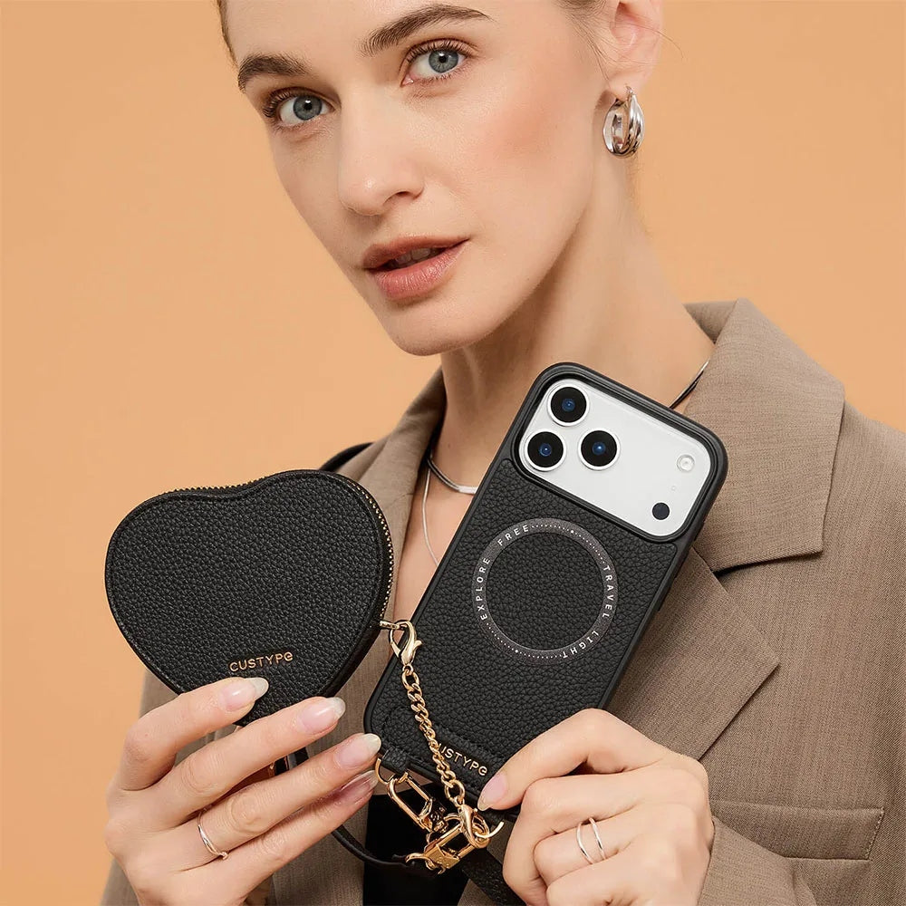 Custype Leather Case with Heart Pouch เคสกันกระแทกสำหรับ iPhone 17 Pro / 17 Pro Max