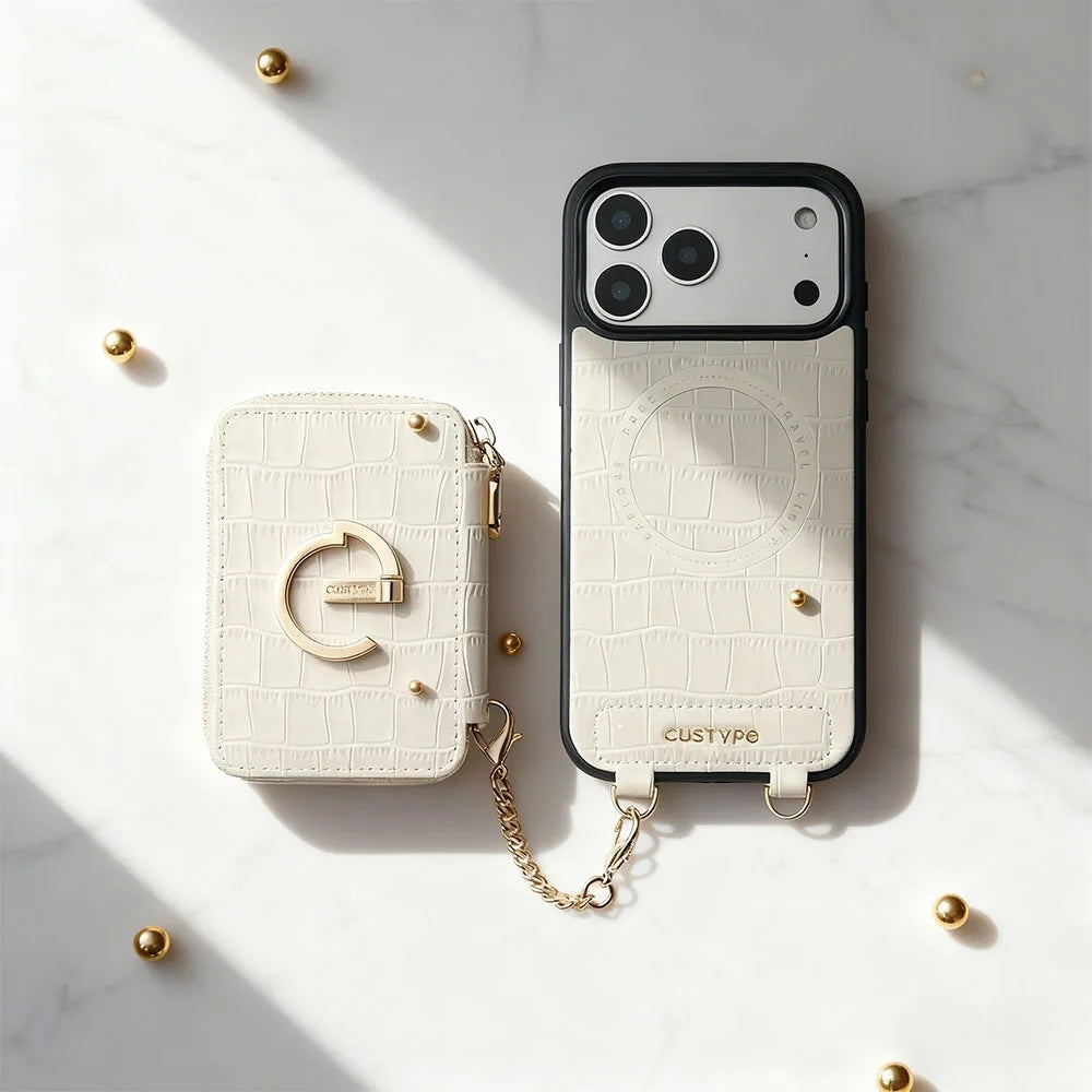 Custype Crocodile Pattern Leather with Pouch & Silk Scarf Wrist Strap เคสกันกระแทกสำหรับ iPhone 17 Pro Max
