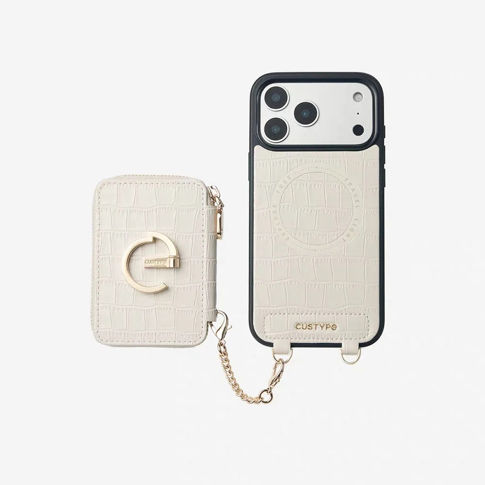 Custype Crocodile Pattern Leather with Pouch & Silk Scarf Wrist Strap เคสกันกระแทกสำหรับ iPhone 17 Pro Max