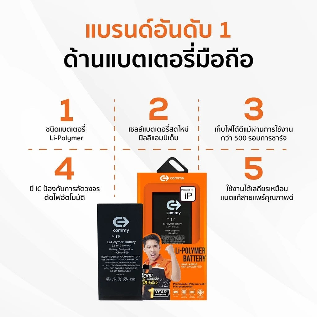 Commy แบตเตอรี่สำหรับ iPhone (ความจุมาตรฐาน)