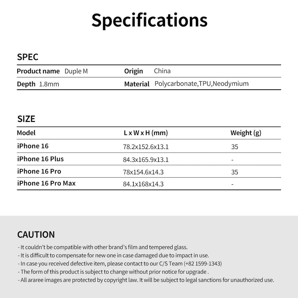 ARAREE Duple M เคสกันกระแทก สำหรับ 16 / 16 Plus / 16 Pro / 16 Pro Max