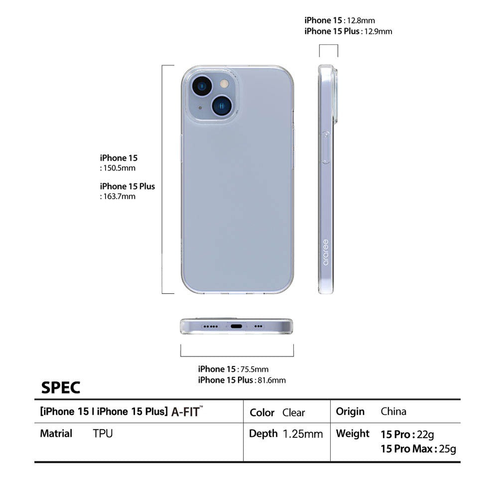 ARAREE A-Fit เคสใสเนื้อนุ่ม สำหรับ 15 / 15 Plus / 15 Pro / 15 Pro Max