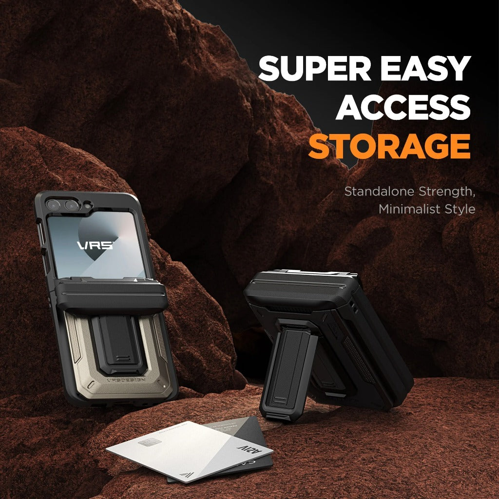 VRS D-Wallet Origin เคสกันกระแทก สำหรับ Samsung Galaxy Z Flip 6 - มีช่องใส่บัตรและขาตั้งในตัว