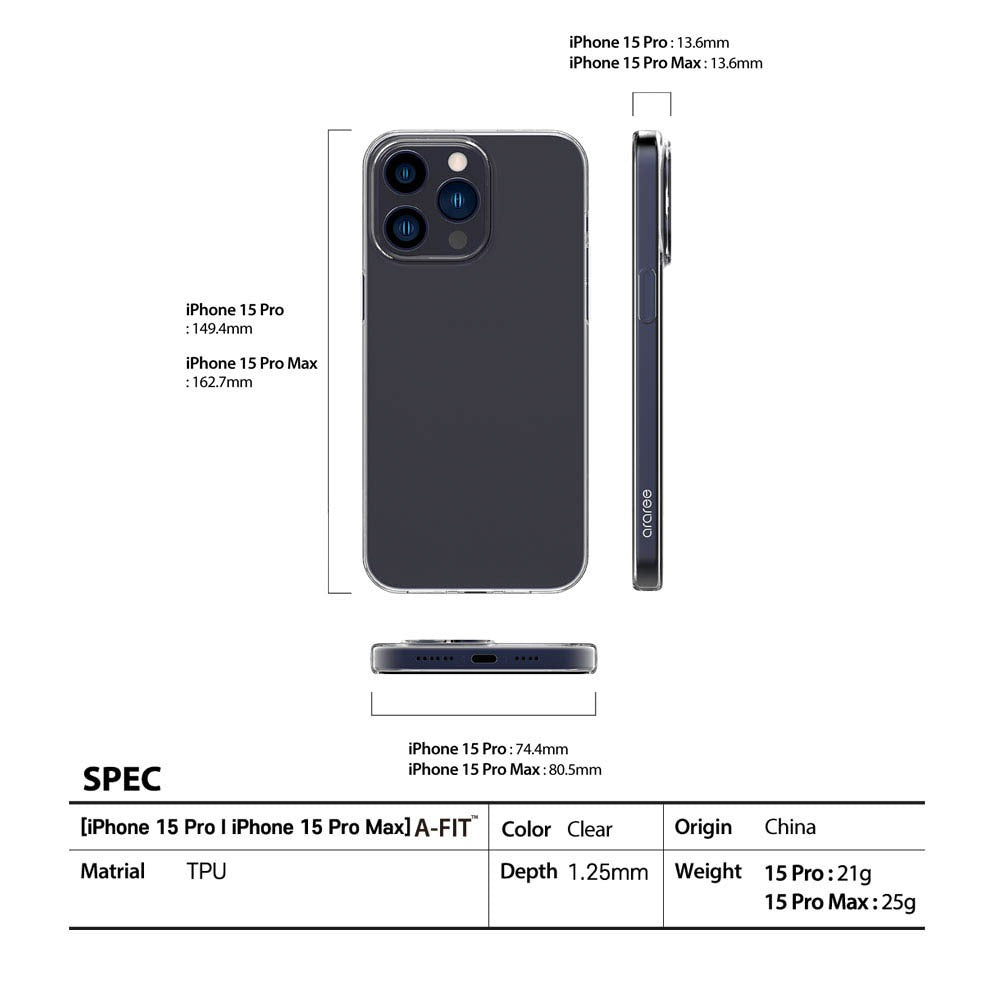 ARAREE A-Fit เคสใสเนื้อนุ่ม สำหรับ 15 / 15 Plus / 15 Pro / 15 Pro Max