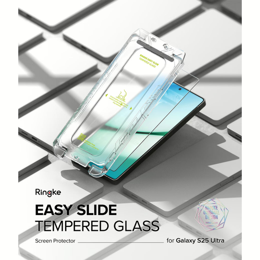 Ringke Easy Slide Tempered Glass ฟิล์มกระจก 2 แผ่นพร้อมอุปกรณ์ติดตั้งสำหรับ Galaxy S25 Ultra