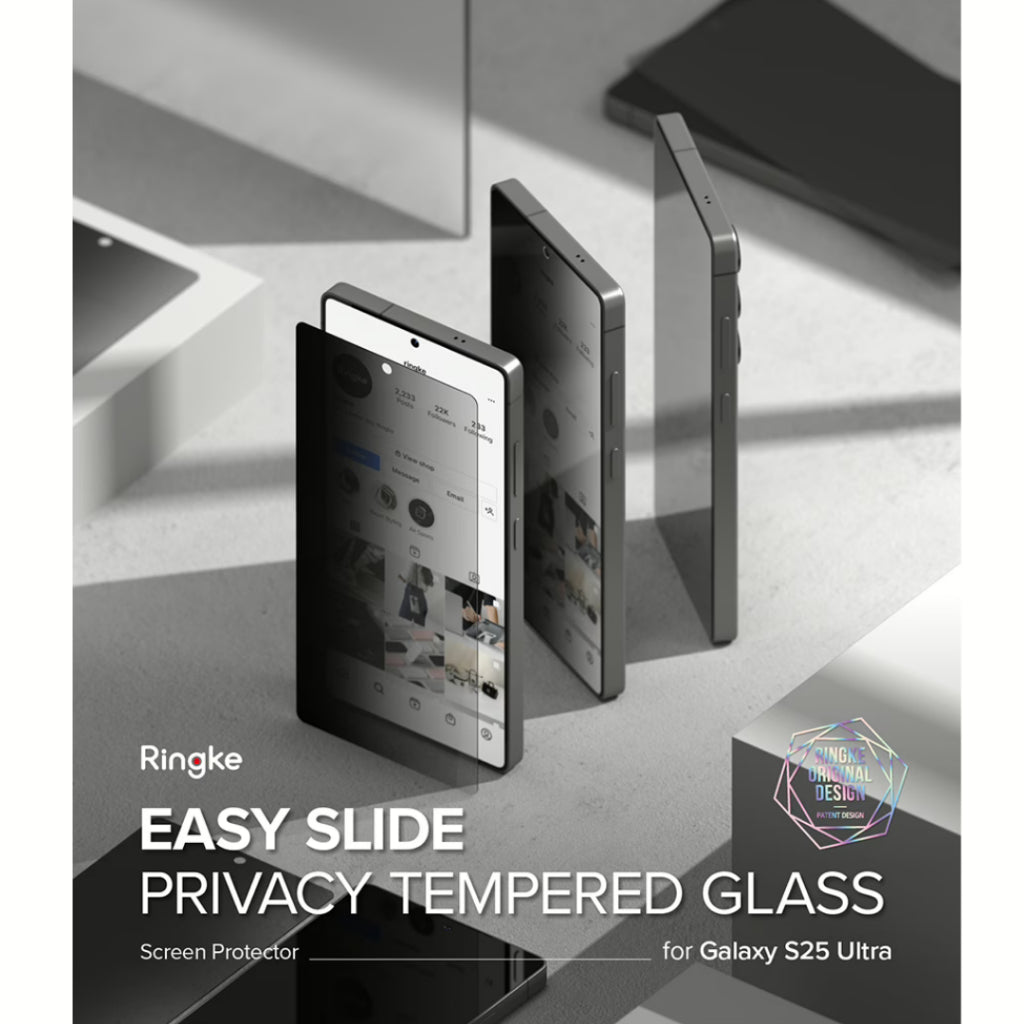 Ringke Easy Slide Privacy Tempered Glass ฟิล์มกระจก 2 แผ่นพร้อมอุปกรณ์ติดตั้งสำหรับ Galaxy S25 Ultra