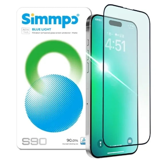 Simmpo Anti Blue Light (Matte) ฟิล์มกระจก iPhone 17 / 17 Air / 17 Pro / 17 Pro Max / 16 Pro / 16 Pro Max กรองแสงสีฟ้า 90%