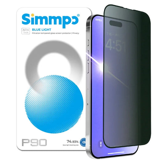 Simmpo Anti Blue Light (Privacy) ฟิล์มกระจกสำหรับ iPhone 17 / 17 Air / 17 Pro / 17 Pro Max / 16 Pro Max กรองแสงสีฟ้า